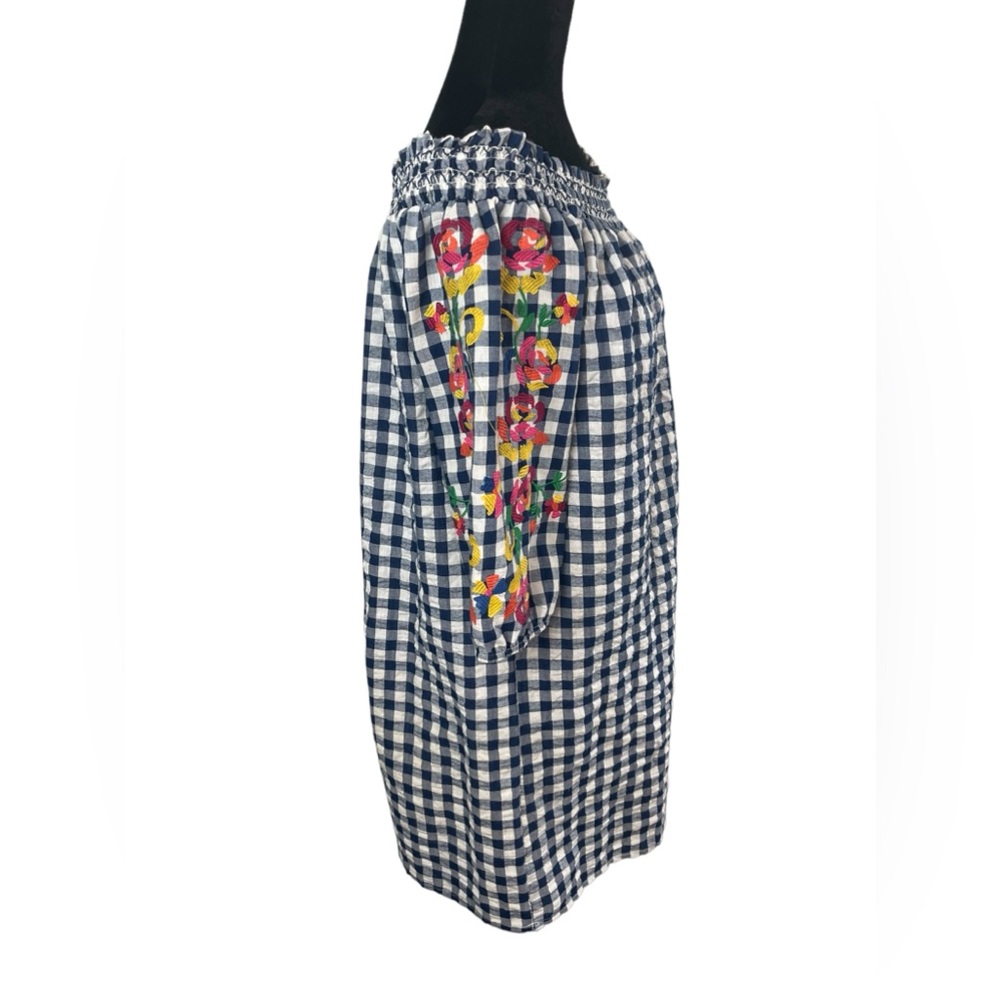 Skies Are Blue Navy Gingham Off Shoulder
Embroidered 3/4 Sleeve Dress - Picture 7 of 11